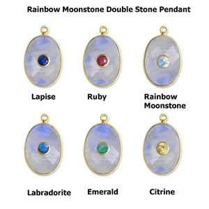 Pendentifs en pierre de lune et Citrine naturelle, pendentifs à Double pierre précieuse, 8x12mm, avec lunette en or ovale - Product Image 2