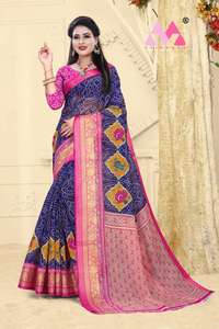 Saree de seda suave Banarasi de algodón multicolor con pieza de blusa sin costuras New Desirer Precio más bajo para mujer India Alphanumero - Product Image 3