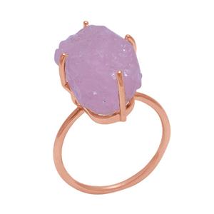 Anillo de piedras preciosas de Calcedonia Rosa áspera genuina, joyería chapada en oro de Plata de Ley 925 sólida. Fabricado por Casa De Plata - Product Image 3