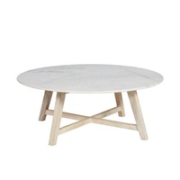 Table basse ronde au design moderne avec plateau en marbre blanc naturel et pieds en bois massif pour salon, meubles de maison, table à thé