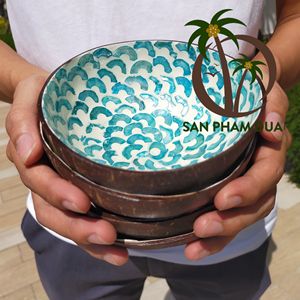 ชามเคลือบมะพร้าวเป็นมิตรกับสิ่งแวดล้อม/ชามสีที่มีลวดลายหลากหลายแฮนด์เมด/ชามมะพร้าวชามไม้ปั่นชาม - Product Image 6