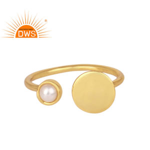 แหวนมุกน้ำจืดแหวน Openable แฮนด์เมด925แหวนเงินสเตอร์ลิงชุบทอง Midi แหวนเครื่องประดับผู้ผลิต - Product Image 1