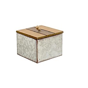 Square <b>Food</b> Storage <b>Container</b> in Galvanized Metal with Brown Wooden Lid Perfect for Home Storage and <b>Food</b> Organization - Product Image 1