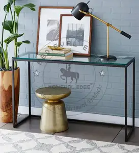 Console Table Cube Metal and Glass Console Table Living Room Marble Top by Medieval Edge