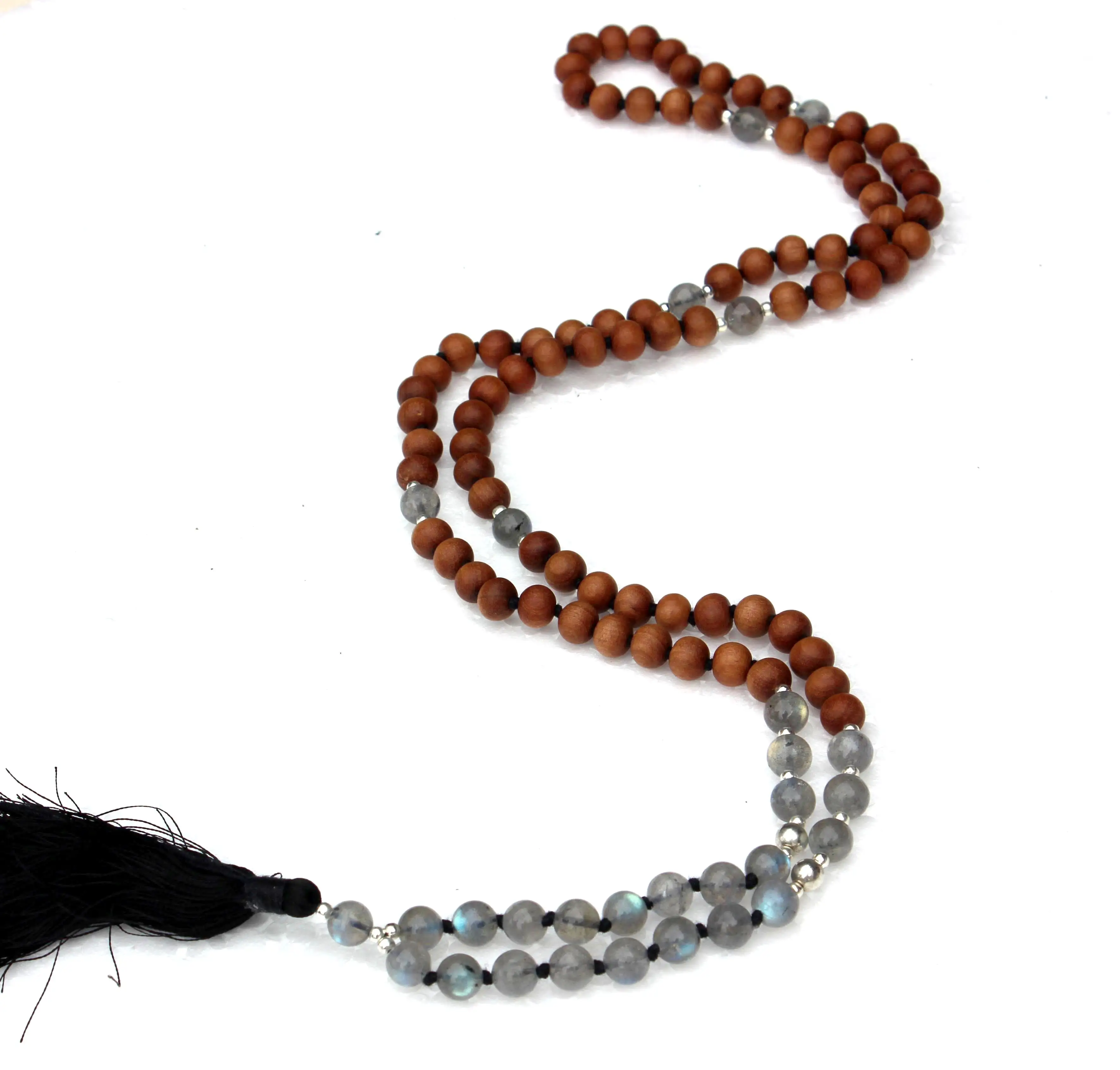 Vendita calda Labradorite 108 Mala perline collana di perline di preghiera in legno profumato collana di gioielli con pietre preziose artigianali