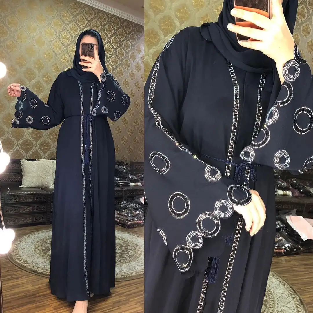 2022 Nieuwste Boerka Ontwerpt Foto Kimono Abaya Dubai Dames Stijlvolle Kralen Ontwerp Lange Moslim Arabische Islamitische Kleding