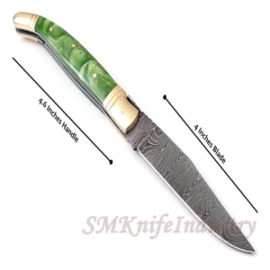 Custom Hand Forged Pocket Knife Hand Made Damascus Folding Knife with Leather Sheath Cover (smk1692) - Product Image 3