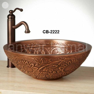 Lavabo de baño floral de cobre sólido de doble pared - Product Image 1
