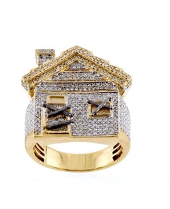 Natural Round Brilliant Cut Diamond Trap House Hip Hop Engagement <b>Ring</b> 10K Yellow <b>Gold</b> High Quality Prong <b>Set</b> Women's - Product Image 1