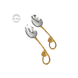 ชุดช้อนเสิร์ฟสลัดด้ามทองเหลืองดีไซน์หรูหราทำจากสแตนเลสทนทานเหมาะสำหรับห้องครัวรับประทานอาหารและเป็นของขวัญ - Product Image 3