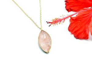 92.5 Sterling Silver 18\" <b>Long</b> Handmade Beautiful Raw Rose Quartz Marquise Shape <b>Gold</b> Polish for Wedding Religious Perfect Gift - Product Image 6