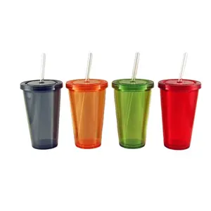 Vaso de plástico acrílico de doble pared, sin BPA, transparente, 16oz