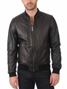 <b>Men's</b> Genuine Sheep Skin Slim Fit Eco-Friendly Windproof Bomber Biker Motorcycle <b>Jacket</b> Black Winter Breathable Outdoor OEM - Product Image 3