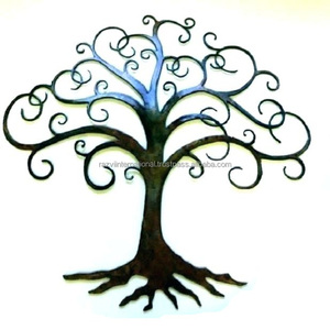 Art mural moderne en métal en forme d'arbre enduit de poudre noire Décoration intérieure en fer unique avec logo personnalisé emballé dans une boîte - Product Image 1