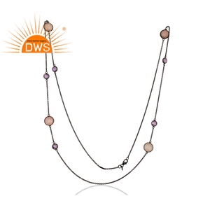 Joaillerie — collier en pierre précieuse noire, plaqué argent 925, vente en gros, améthyste et Roes, calcédoine, pierre précieuse, bijoux - Product Image 2