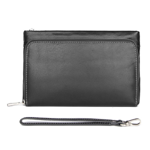 New Men's Clutch Bag with Wristlet Genuine Leather Handbag for Men Hand Purse Large Wallet