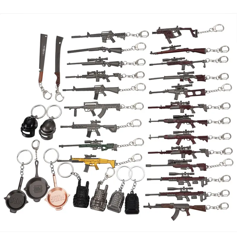 New pistol keychain mini gun key chain, boys game gun weapon keychain grenade pan keychain