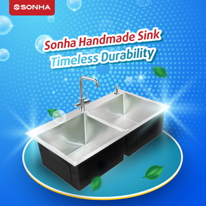 Fregadero de cocina hecho a mano de cuencos dobles de acero inoxidable 304 a precio barato de alta calidad SONHA hecho en Vietnam - Product Image 5