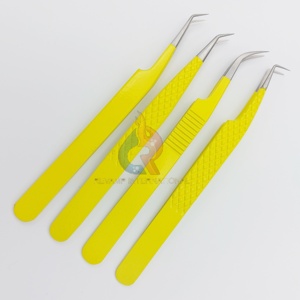 Best Selling Stainless Steel Eyelash Extension Tweezers Yellow <b>Silver</b> with Sustainable Isolation and <b>Fan</b> Making Ability - Product Image 3