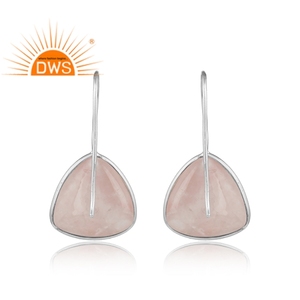 Trillion Cut Rose Quartz Gemstone <b>Earrings</b> Jewelry Wholesale Western Style 925 Sterling <b>Silver</b> <b>Dangle</b> <b>Earrings</b> - Product Image 3