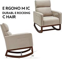 Fauteuil moderne à dossier haut, siège confortable en tissu, siège rembourré à bascule pour salon avec base en bois