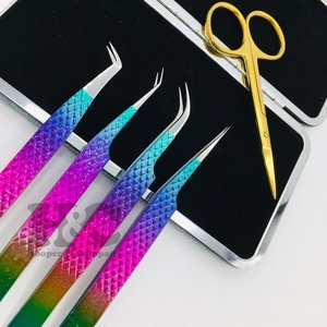 Venta al por mayor de pinzas para extensiones de pestañas pinzas personalizadas con purpurina de arcoíris pinzas para extensiones de pestañas de acero inoxidable con logotipo de visón - Product Image 1
