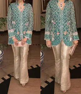 ELEGANT <b>JACKET</b> PANT DRESS EMBELLISH EMBROIDERY WITH CRYSTAL GLASS BEADS,DABKA,WORK for Party-WEAR/WEDDING@ 2022 - Product Image 1