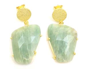 Boucles d'oreilles en pierres précieuses amazonite faites à la main plaqué or forme naturelle à facettes cadeau à la mode pour elle avec beauté naturelle - Product Image 1