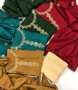 Trajes de esmoquin de algodón para mujer-Shalwaar Khameez con decoración de cristal Medias mangas Patrón sólido - Product Image 5