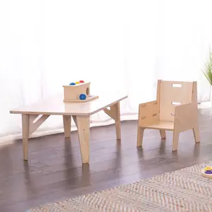 Vendita all'ingrosso scrivania sedia del bambino-0-18 mesi sedia da gioco per bambini in legno per ragazze ragazzi Montessori Set tavolo e sedia per bambini