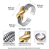 Bague ouverte Infinity X de taille ajustable en argent sterling 925 oxydé de style américain personnalisé