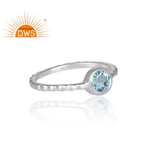 แหวนเงินแท้ 925 ทำมือ ประดับพลอยบลูโทแพซทรงกลมธรรมชาติ งานฝีมือประณีต ขายส่งเครื่องประดับ - Product Image 3