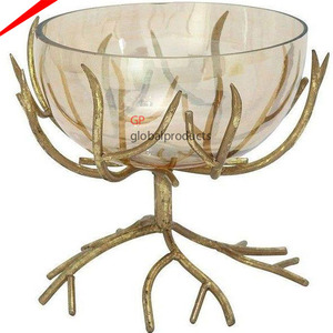 Fancy Glass Round Serving with Decorative Copper Finished Stand Serving Bowl for Wedding Tabletop Decor - Product Image 2