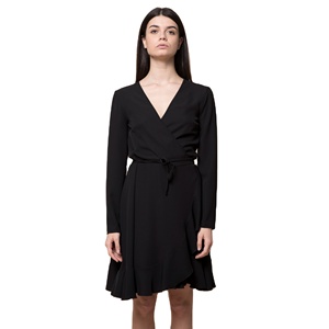 Abito SM di alta qualità italiana, 100% cotone, a maniche lunghe incrociate, con laccio in vita e dettagli rosso sulle gonne, ideale per il giorno. - Product Image 1