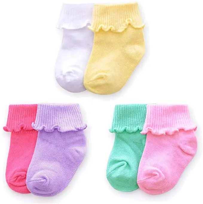 Colorful Business Socks Baby Girls Ruffle Ripple Edge Turn Cuff Ankle Socks Kid Colorful Bombas Recycled Toddler Socks