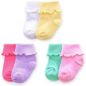 Colorful Business Socks Baby Girls Ruffle Ripple Edge Turn Cuff Ankle Socks Kid Colorful Bombas Recycled Toddler Socks