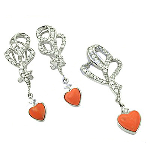 Magnifique ensemble de pendentifs en argent sterling 925 massif, motif cœur en corail et perles, avec zircons cubiques, cadeau idéal pour elle - Product Image 2
