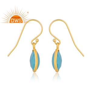 Boucles d'oreilles pendantes en argent sterling 925 avec pierre précieuse naturelle chalcédoine aqua, design élégant, bijoux pour femme, cadeau pour elle - Product Image 3