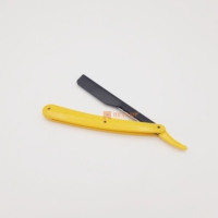 Rasoir de barbier professionnel jetable avec logo personnalisé, manche en plastique jaune et acier inoxydable, testé à la main, sécurité garantie, lame simple pliable