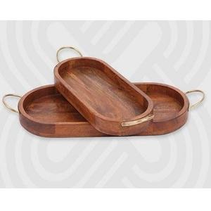 Precio al por mayor indio hecho a mano de madera forma cuadrada Color marrón bandeja de servicio para restaurante Oficina fiesta vajilla usada - Product Image 2
