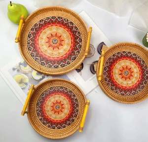 Bandeja de ratán para servir, diseño colorido, forma Circular, perfecta para el hogar y accesorios de decoración de utensilios de cocina - Product Image 3