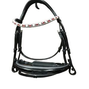Bride de dressage équestre en cuir pur avec logo personnalisé et coutures fantaisie à vendre - Product Image 1