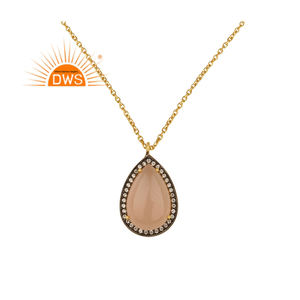 Collar con colgante de plata de ley con gema de circonia cúbica, colgante de Calcedonia natural de rosa, fabricante de joyería - Product Image 1