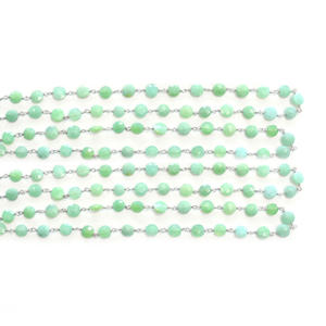 Chrysoprase à facettes forme de pièce 6-7mm argent plaqué argent Sterling chapelet fil chaîne pour la fabrication de bijoux - Product Image 3