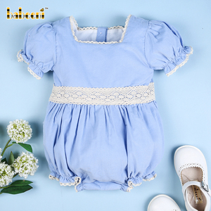 Conjunto de Mameluco Corto de Algodón Orgánico 100% con Encaje para Bebé Niña, Cierre de Botones a Presión, OEM ODM BB2471 para la Temporada de Primavera - Product Image 1