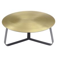 Table basse ronde moderne en laiton avec base en métal noir, mobilier minimaliste pour salon