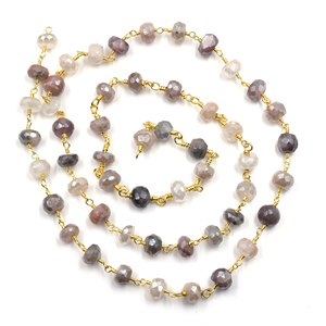 Mystic Coated Moonstone Faceted Rondelle Rosary Chain 6–7mm Brass 18K Gold Plated <b>Wire</b> Wrapped Gemstone Chain Sold by Foot - Product Image 2