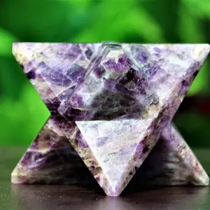 Tetraedro de estrella Merkaba, cristales de piedra amatista azul, potencia curativa