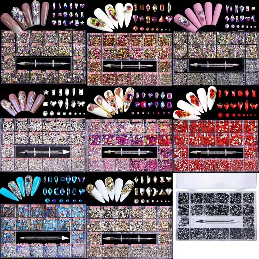 High quality Rhinestones Crystal Nail Jewelry Tool Box Set Nails 3D Designs Decoration Stones For Nail Art wholesale