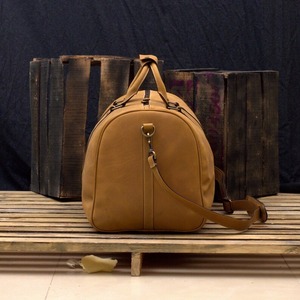 Bolsa de viaje grande de cuero genuino Bolsa deportiva de equipaje de mano de lona de fin de semana marrón vintage - Product Image 2